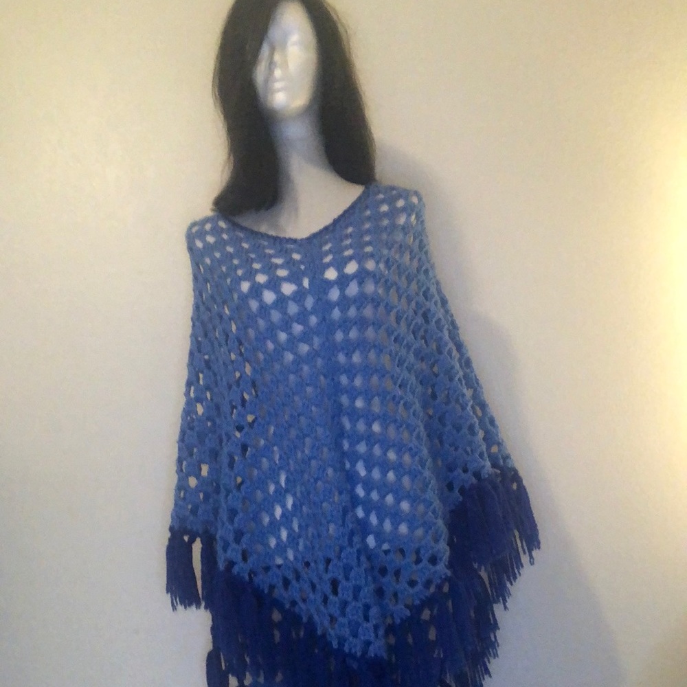 Blue crochet shawl